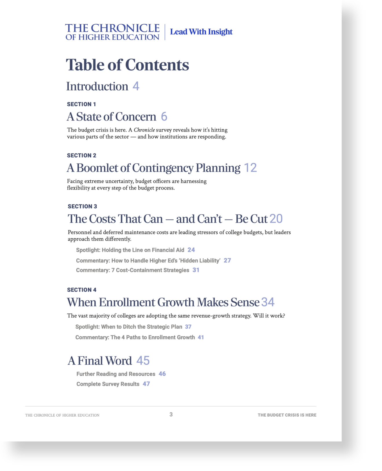 The Budget Crisis Is Here Table of Contents