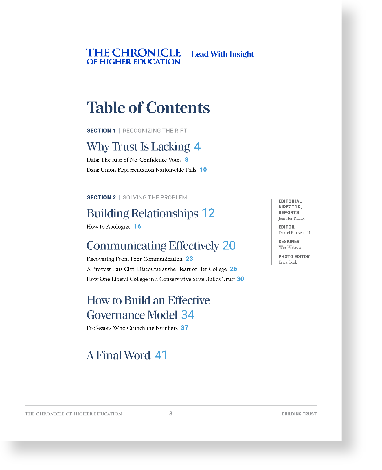 Building Trust Table of Contents