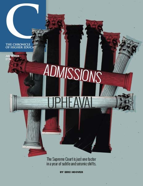 July 19, 2024 Issue: Admissions Upheaval - Image of collegiate columns tumbling