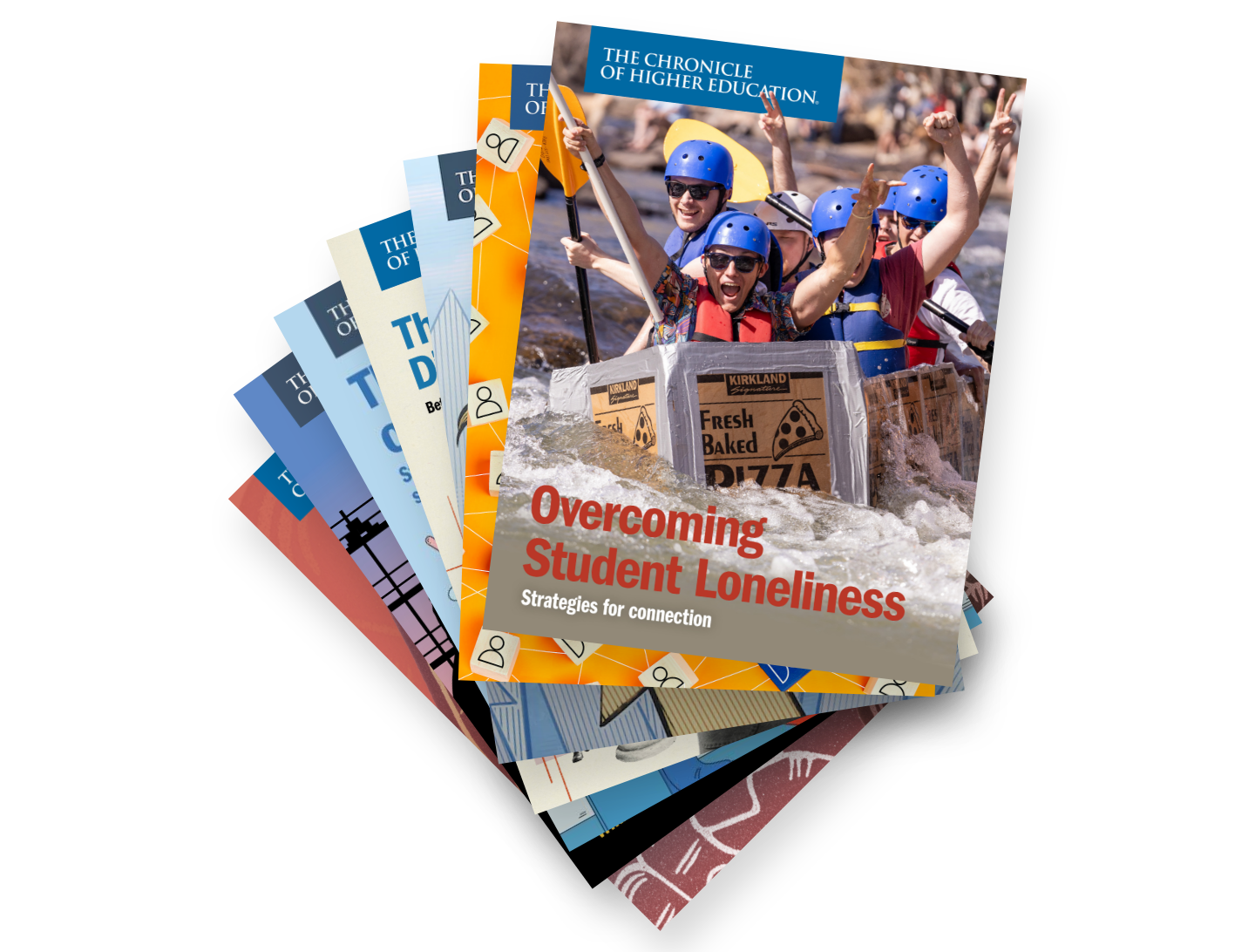 Digital Reports Bundle: May 2024 - image of a stack of reports, topped with the Overcoming Student Loneliness report