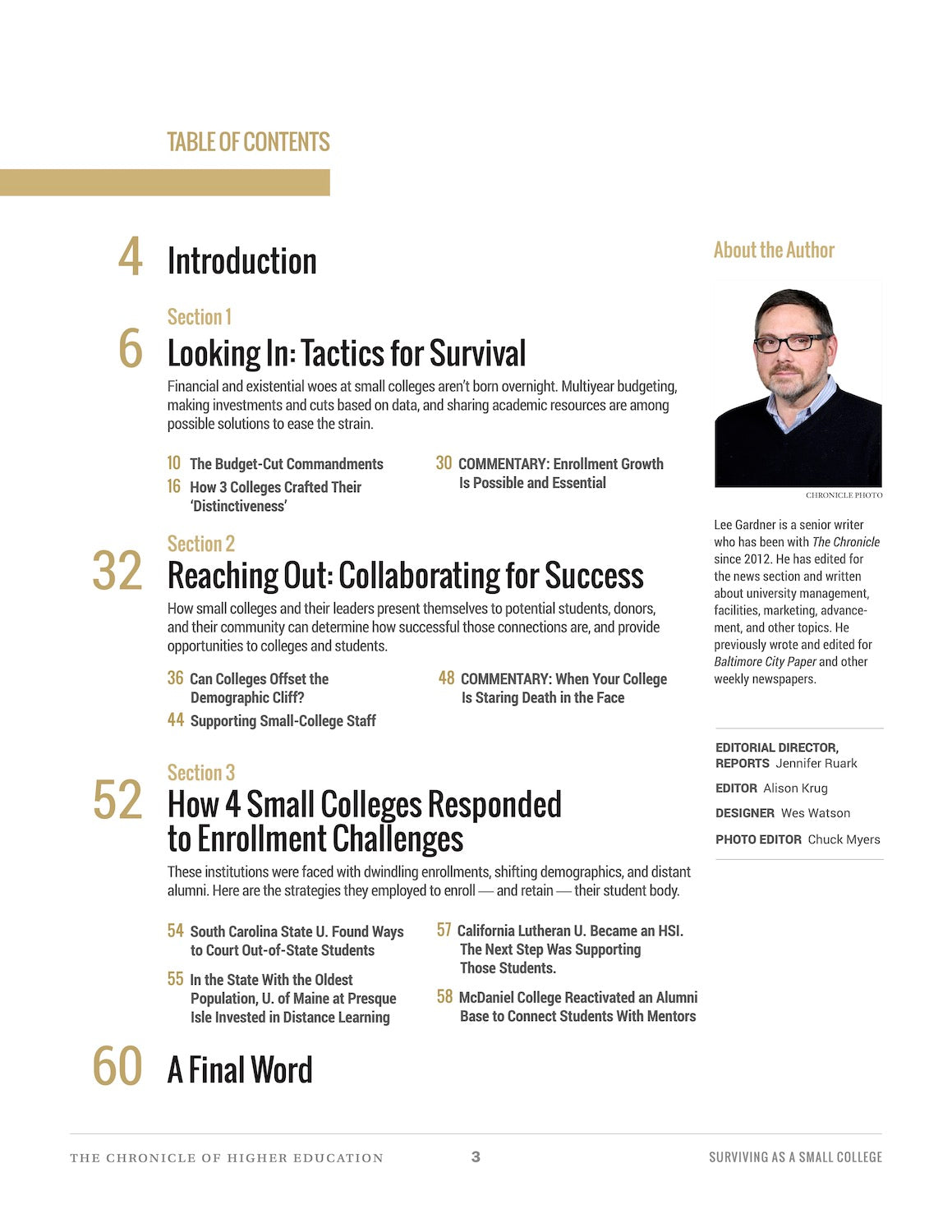 Surviving as a Small College - Chronicle Report: Table of Contents