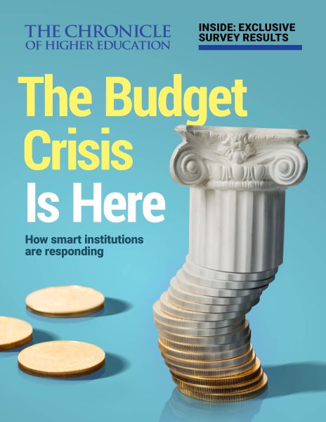 The Budget Crisis is Here: How Smart Institutions Are Responding - cover image of a stack of coins forming an unsteady Greek column