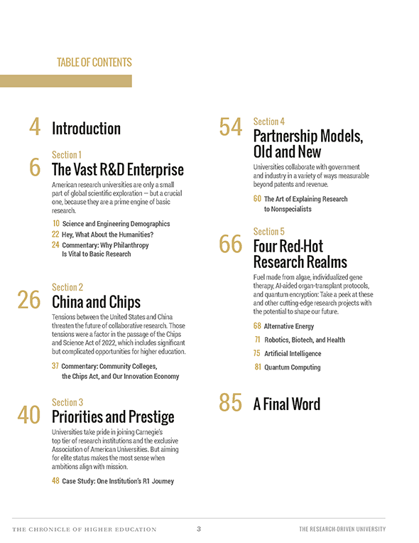 Table of contents for the Research Drive University