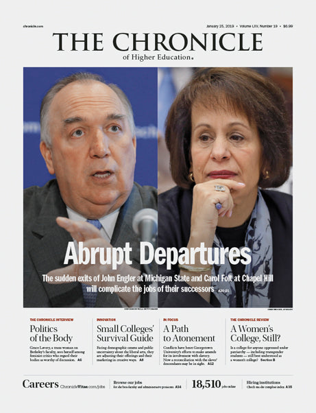 Cover Image of Chronicle Issue, January 25, 2019, Abrupt Departures