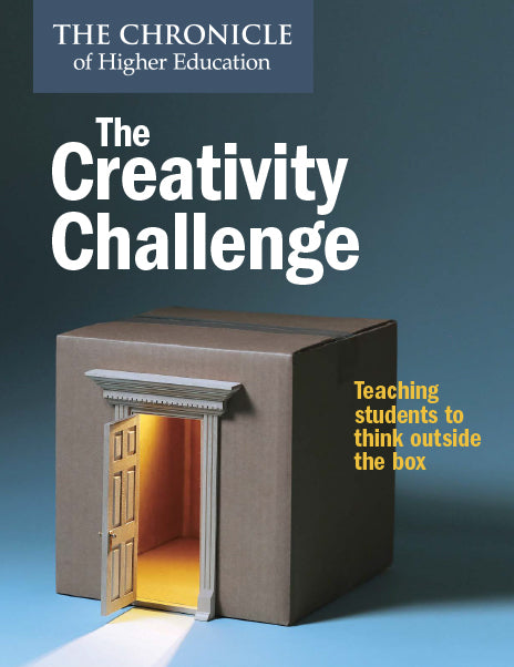 Th Creativity Challenge. Teaching students to think outside the box - Cover image of an open door leading into a box.