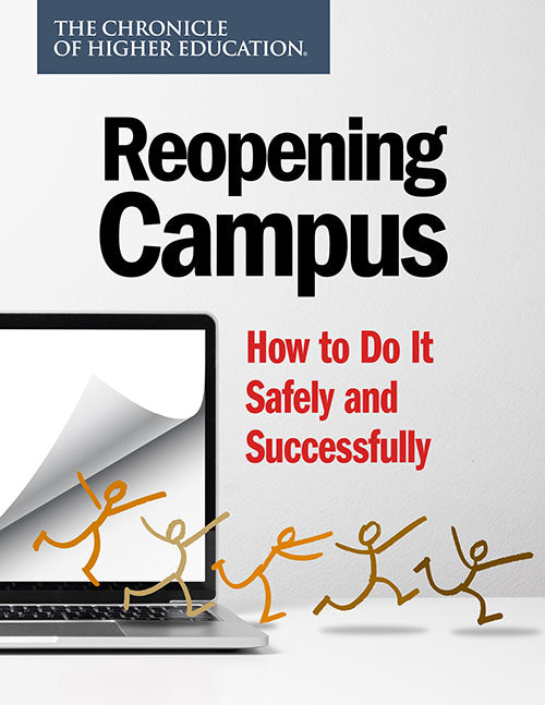 Reopening Campus: How to Do It Safely and Successfully- Stick figures running out of a computer screen.
