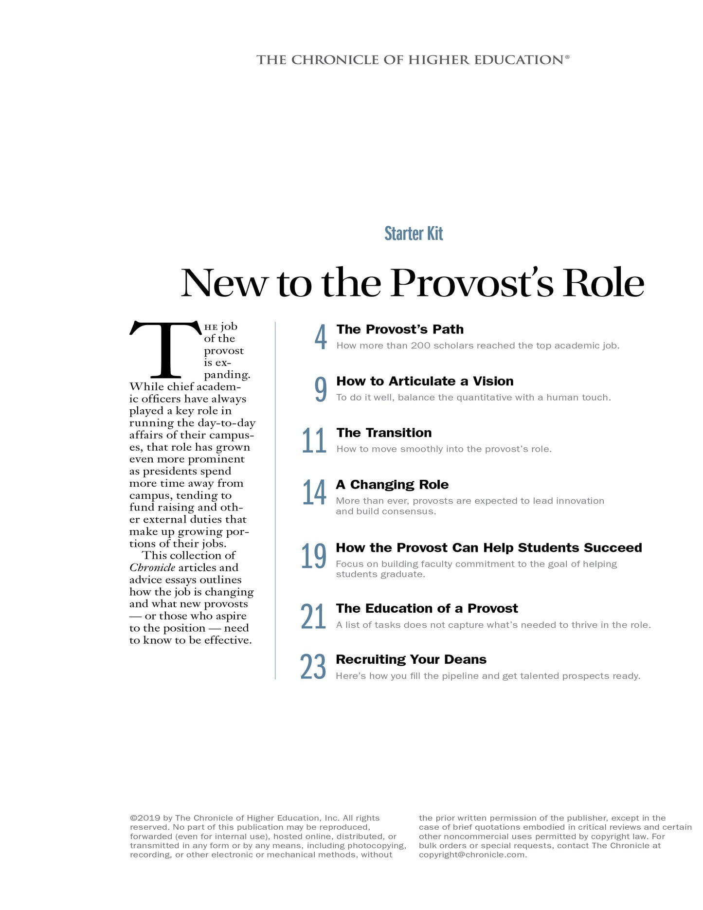 Starter Kit: New to the Provost's Role