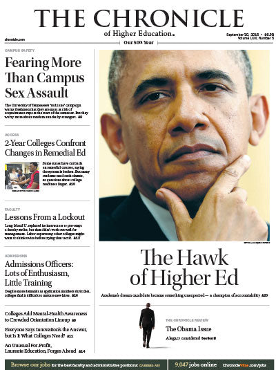 Cover Image of Chronicle Issue, Sept 30, 2016, The Hawk of Higher Ed