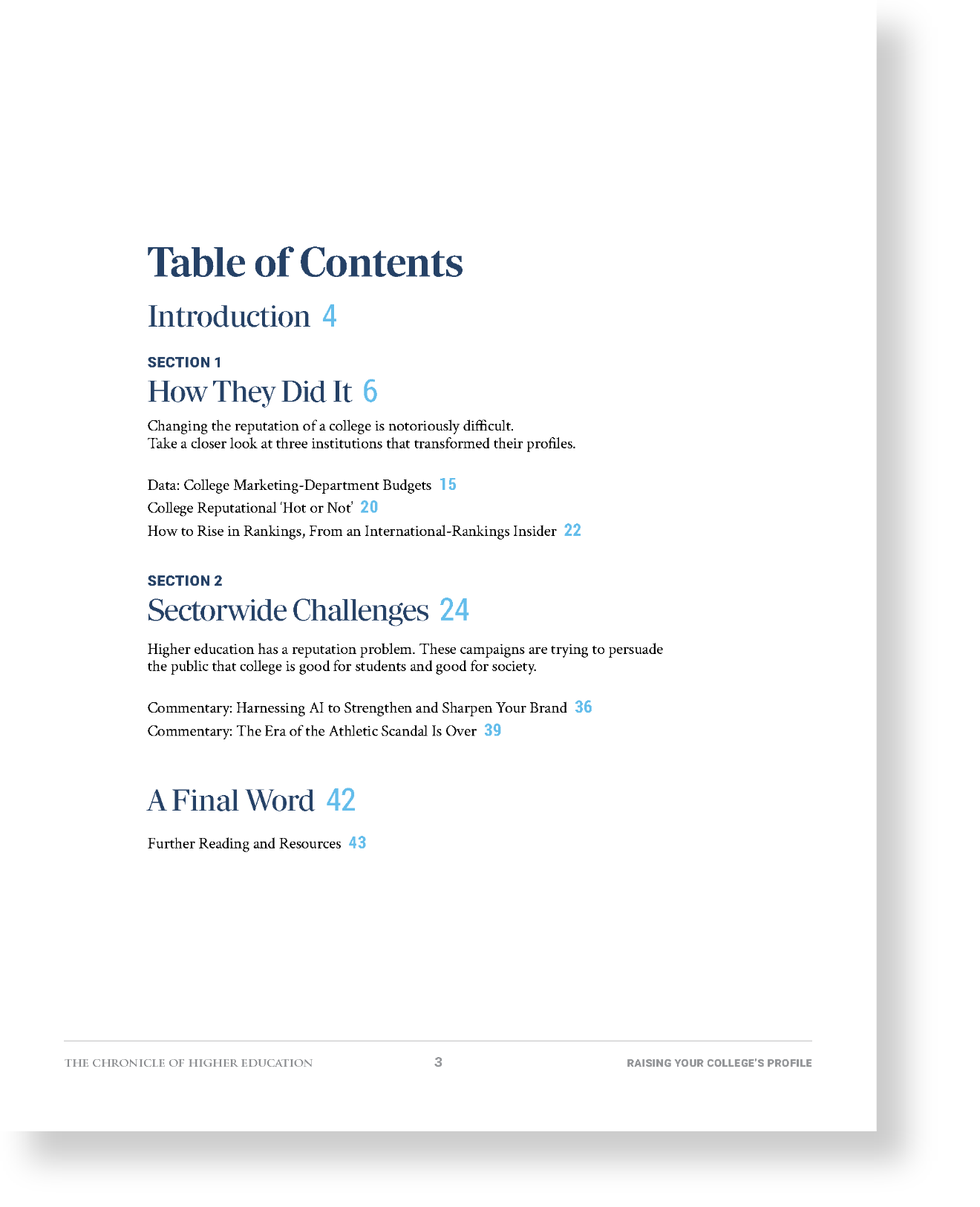 Raising Your College's Profile Table of Contents