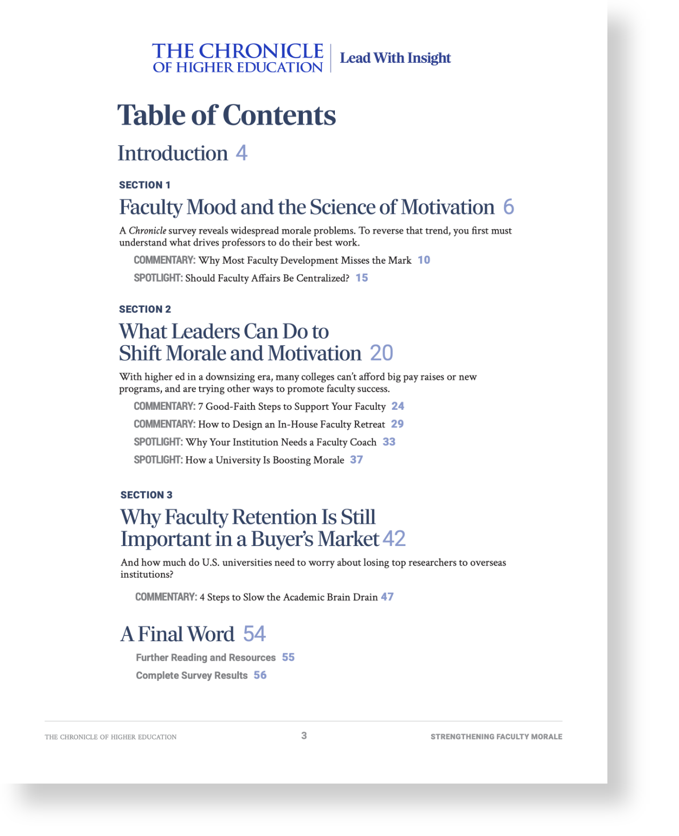 The Chronicle of Higher Education, Strengthening Faculty Morale - Table of Contents