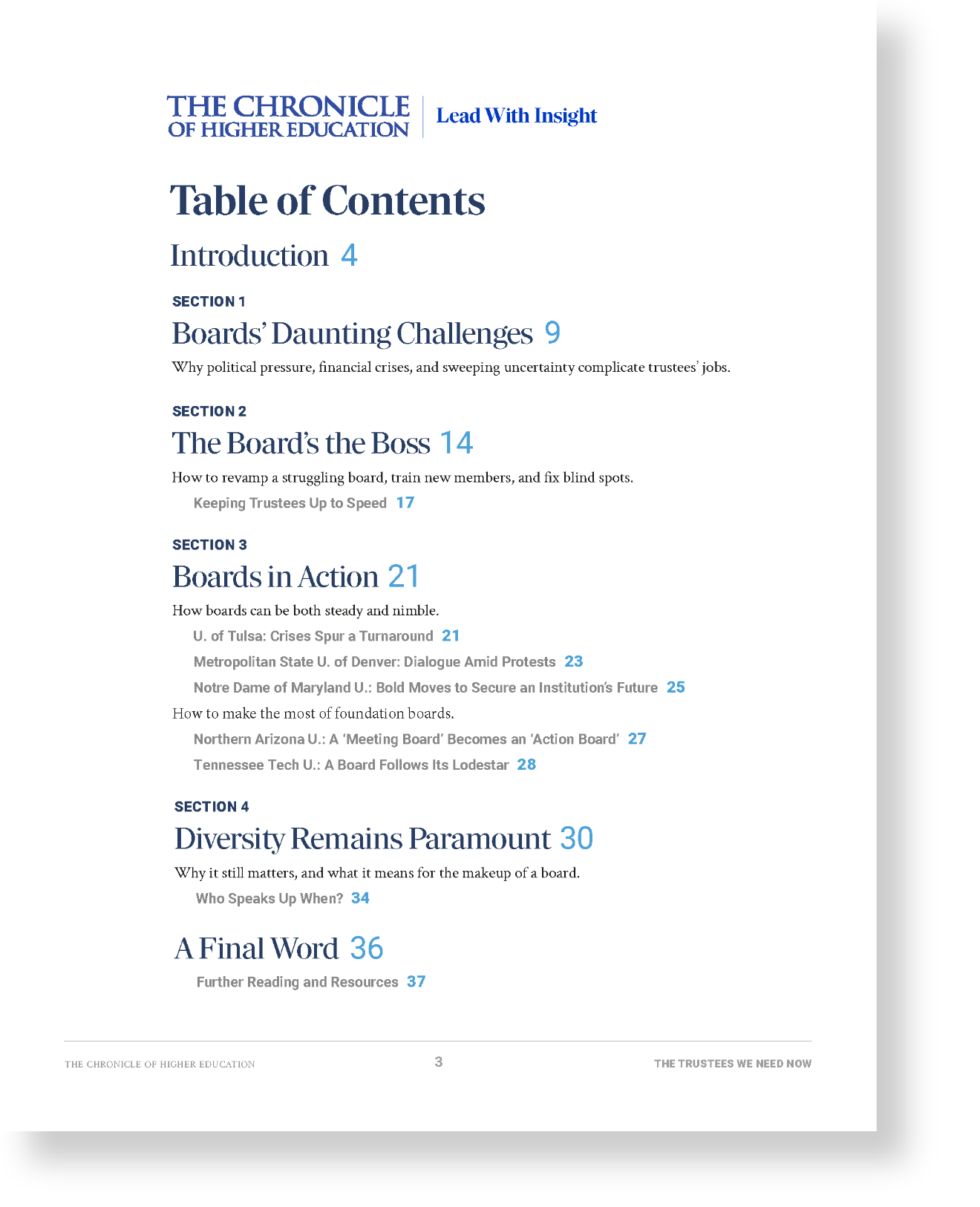 The Trustees We Need Now Table of Contents
