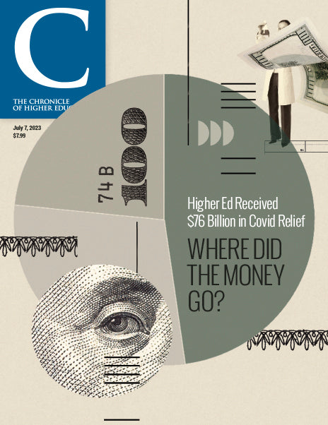 Chronicle Issue, July 7 2023 - Where Did The Money Go? - A pie chart and some other graph symbols made of currency bill elements.