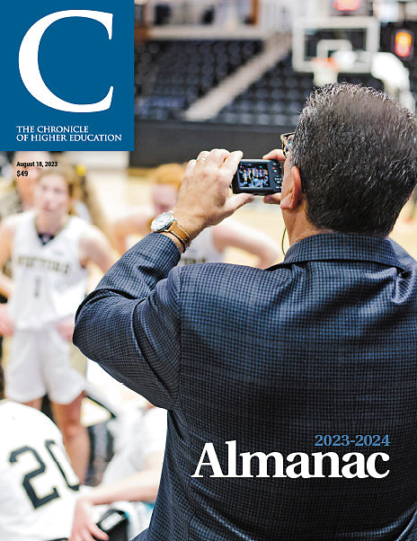 The Almanac of Higher Education, 2023 - Chronicle Issue: August 19, 2023 - A sports coach capturing a photo of the players.