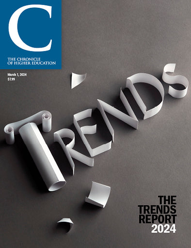 The Chronicle of Higher Education - The Trende Report, 2024 - Image of the word TRENDS with each letter made up of a rolled piece of paper