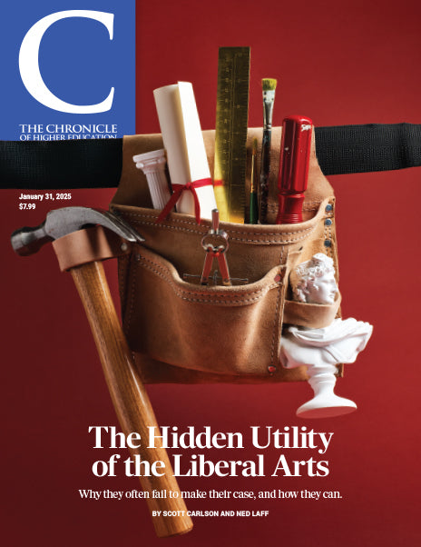 The Chronicle of Higher Education January 31, 2025: The Hidden Utility of the Liberal Arts - image of a toolkit with rulers, a diploma, and other school-related tools.