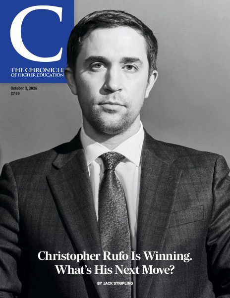 October 3, 2025: Christopher Rufo Is Winning. What's His Next Move? - Cover photo of Christopher Rufo in a suit in black and white
