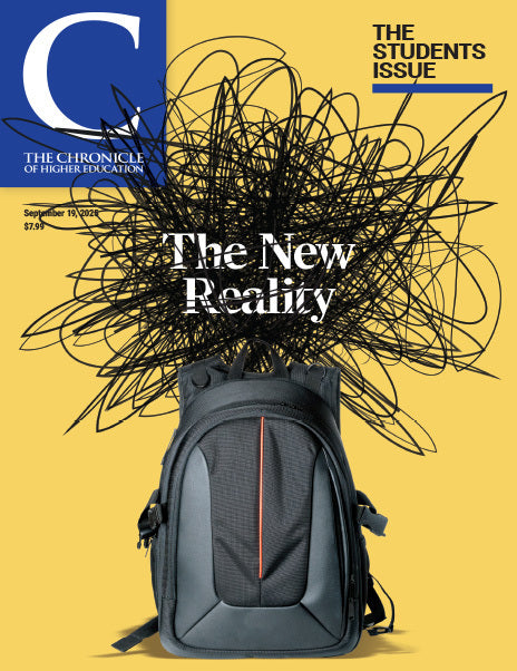 The Chronicle of Higher Education: The Students Issue, The New Reality - Image of a student's backpack with a mess of scribbles above it