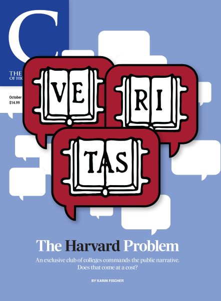 The Chronicle of Higher Education, October 2, 2026 Issue: The Harvard Problem - Cover image of quotes saying "Ve Ri Tas"