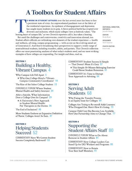 A Toolbox for Student Affairs Table of Contents