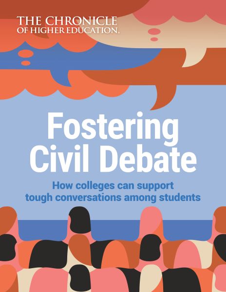 Chronicle Report: Fostering Civil Debate - An illustration of a group of people with thought bubbles floating on the top.