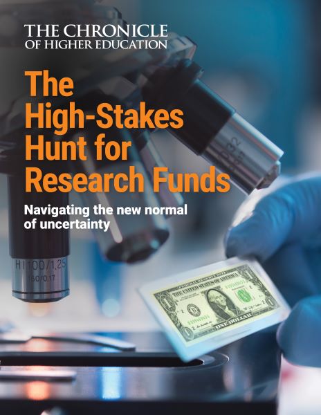 The High-Stakes Hunt for Research Funds - cover image of a dollar bill under a microscope