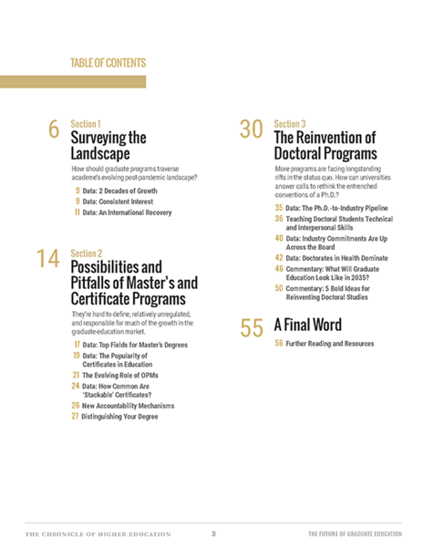 The Future of Graduate Education Table of Contents