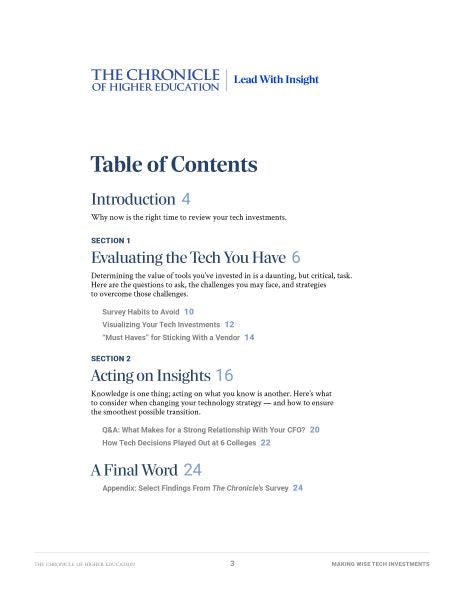 The Chronicle of Higher Education: Making Wise Tech Investments Table of Contents