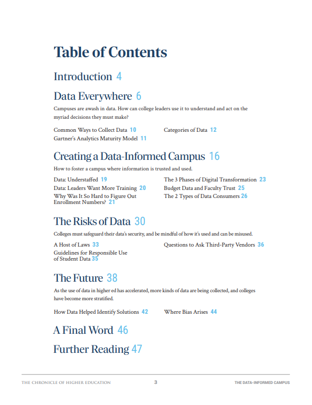 The Data Informed Campus Table of Contents