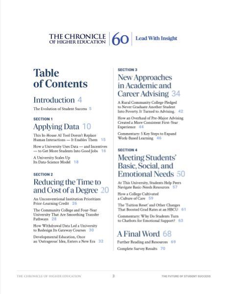 The Future of Student Success Table of Contents