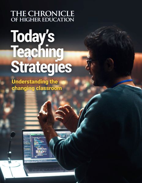 Today's Teaching Strategies - Cover photo of a professor in front of an auditorium of students