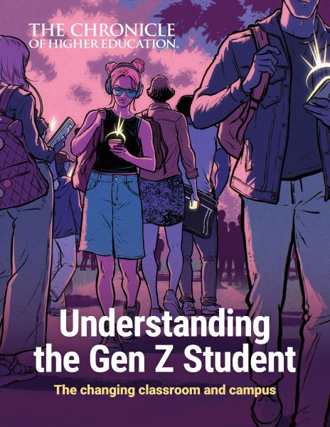 Understanding the Gen Z Student: The Changing Classroom and Campus - cover art of Gen Z students walking around campus, some on their phones