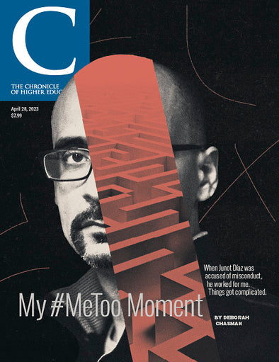 Cover of April 28 Issue of The Chronicle - A man's face partially covered by a red maze against a black backdrop.