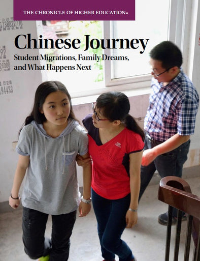 Chinese Journey. Student Migrations, Family Dreams, and What Happens Next - Cover image of a Chinese family walking up a flight of stairs.