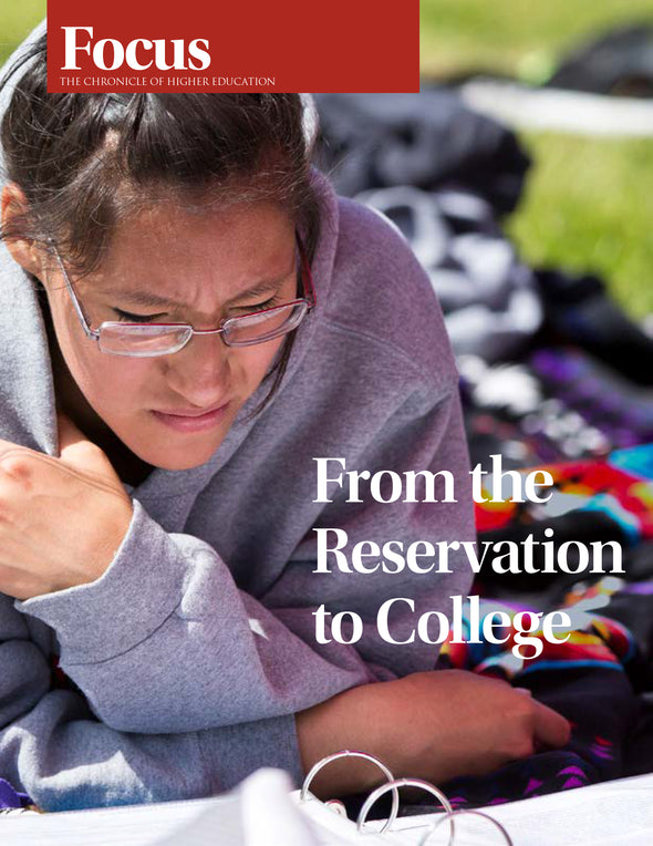 From the Reservation to College - Cover image of a woman reading on a yard.