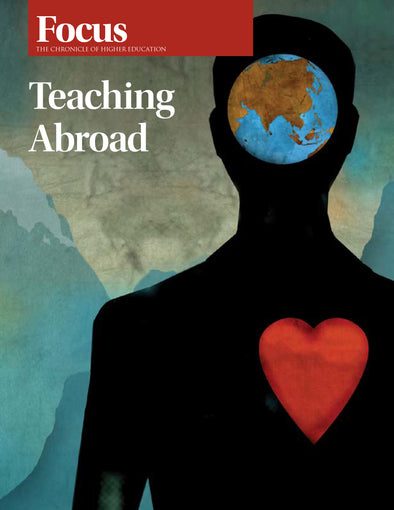 Teaching Abroad - Cover image of a human silhouette with a globe icon over his head and a heart icon over his chest.