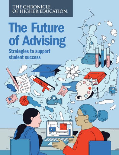 The Future of Advising - Cover image with a student and an advisor having a conversation next to a laptop.