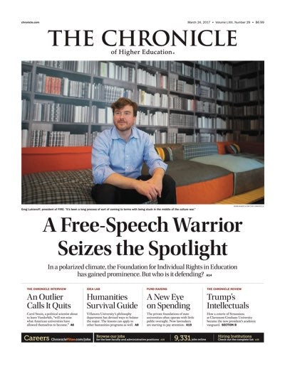 Cover Image of Chronicle Issue, March 24, 2017, A Free-Speech Warrior Seizes the Spotlight