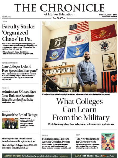 Cover Image of Chronicle Issue, Oct. 28, 2016, What Colleges Can Learn From the Military