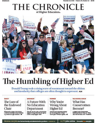 Cover Image of Chronicle Issue, November 18, 2016, The Humbling of Higher Ed