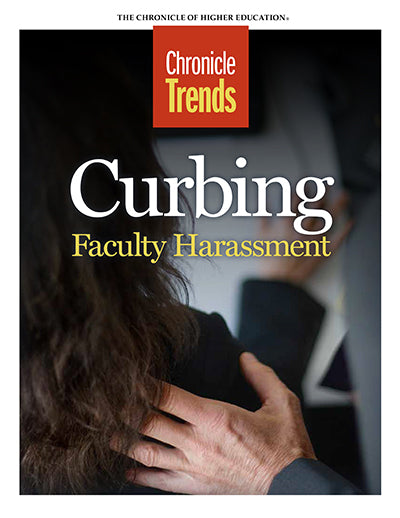 Curbing Faculty Harassment- Cover image of a man touching a woman's shoulder.