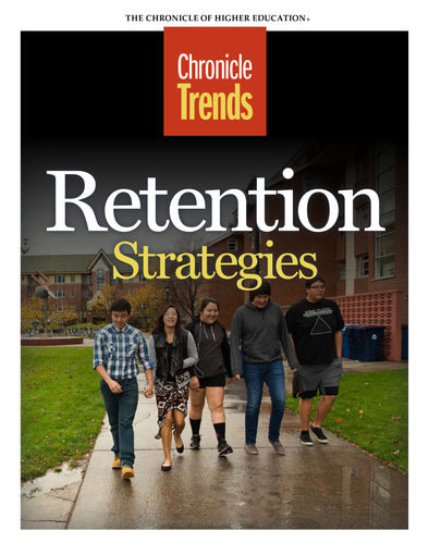 Retention Strategies - Cover image of people walking on a college campus.